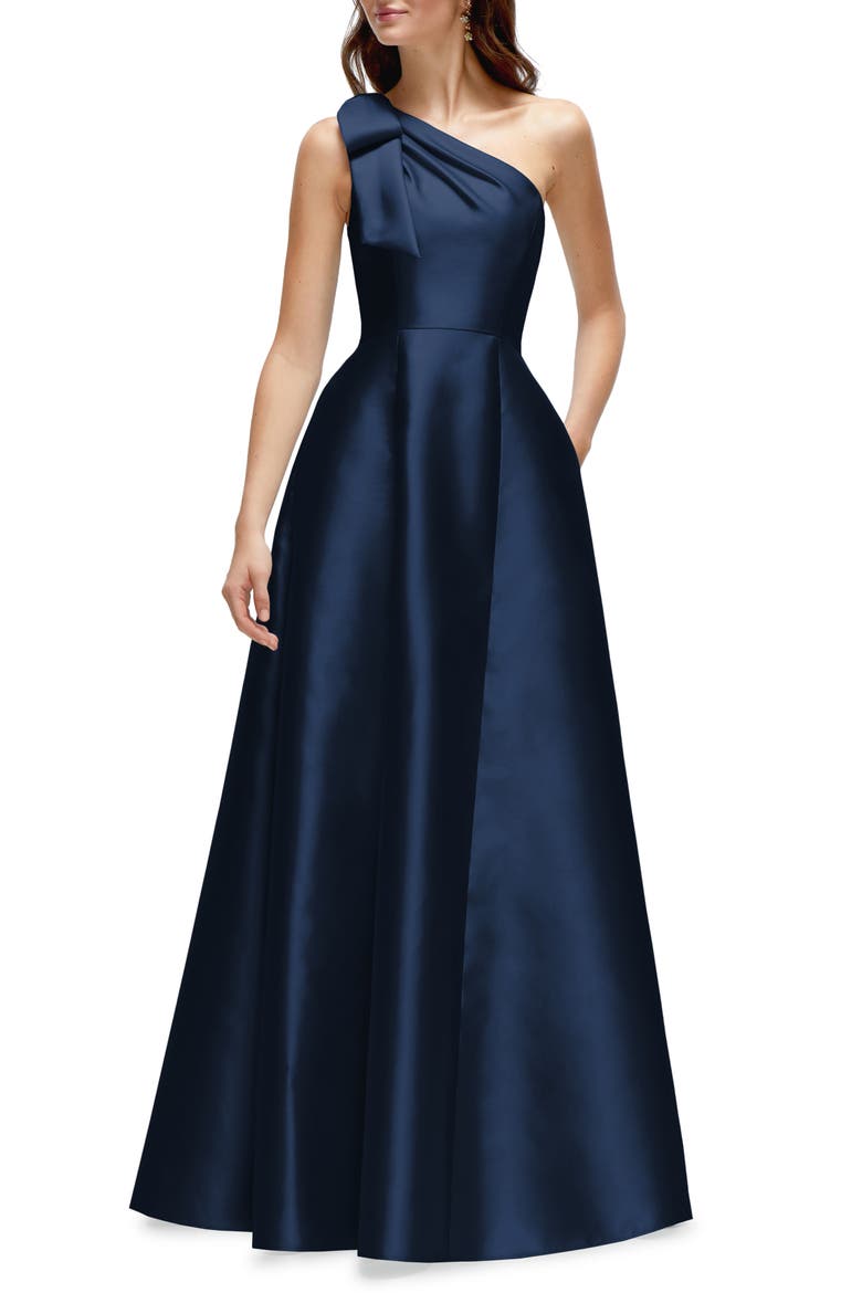 One-Shoulder A-Line Gown, Main, color, MIDNIGHT