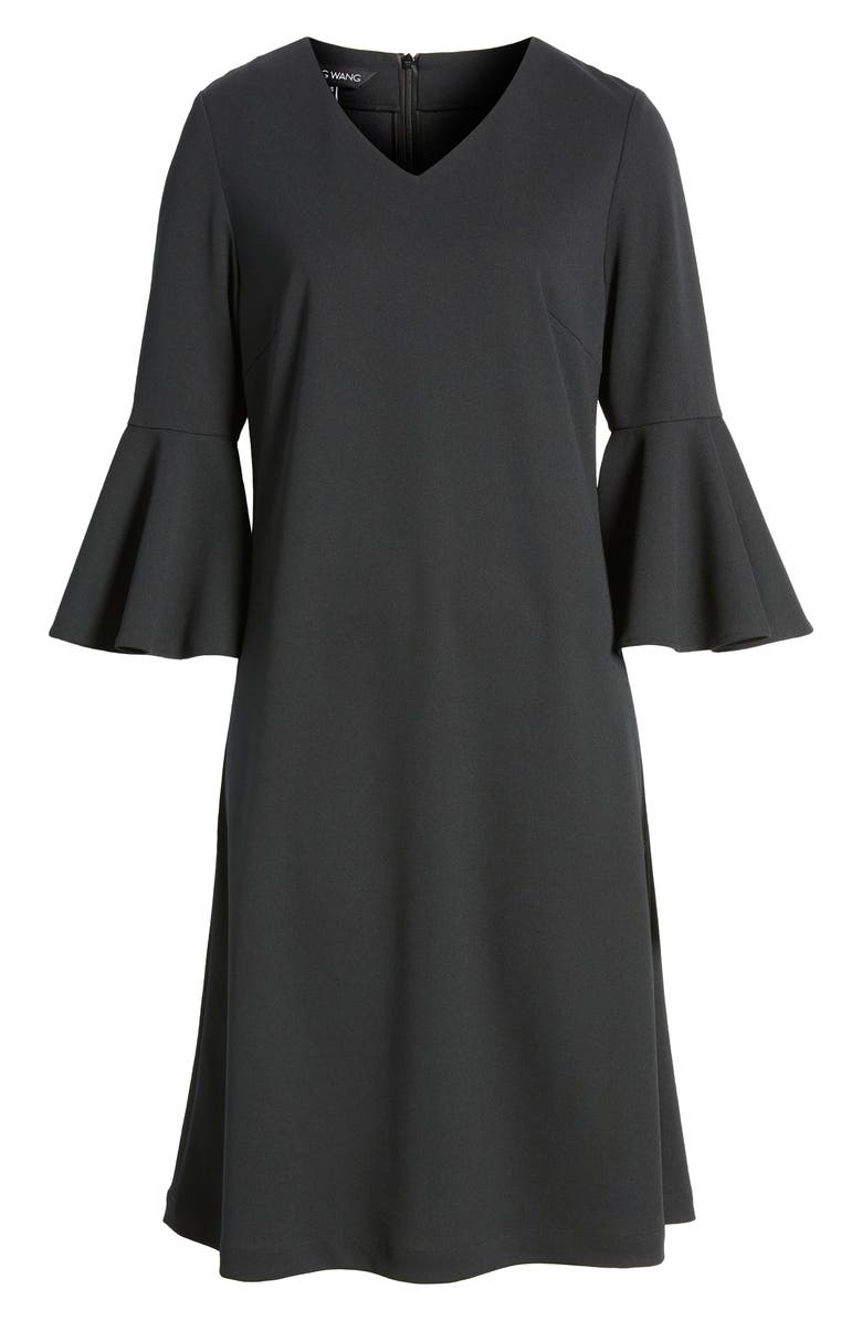 Ming Wang Deco Bell Sleeve Crêpe de Chine Shift Dress, Alternate, color,