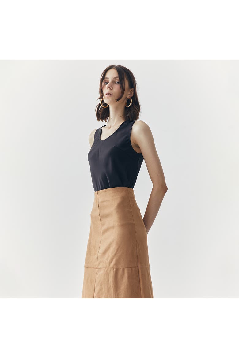 Fern Suede Midi Skirt, Alternate, color, Brown