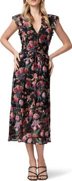 PAIGE Paradis Ruffle Silk Midi Dress