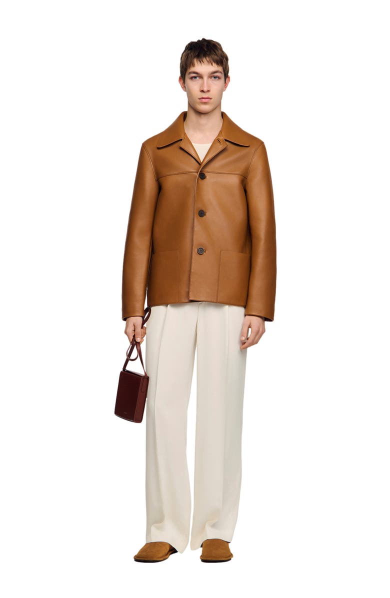 SANDRO Buttoned lambskin jacket, Alternate, color, Camel