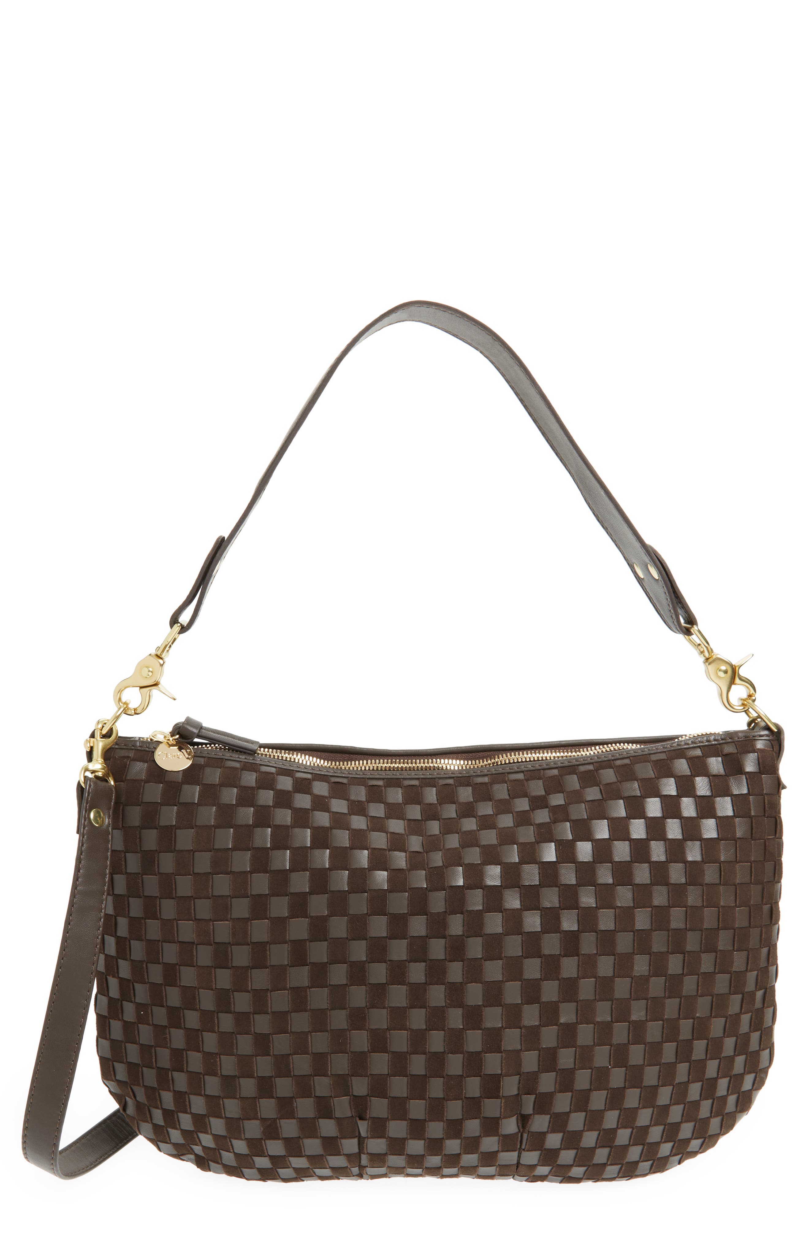 Clare V. Moyen Woven Leather & Suede Messenger Bag, Main, color, 