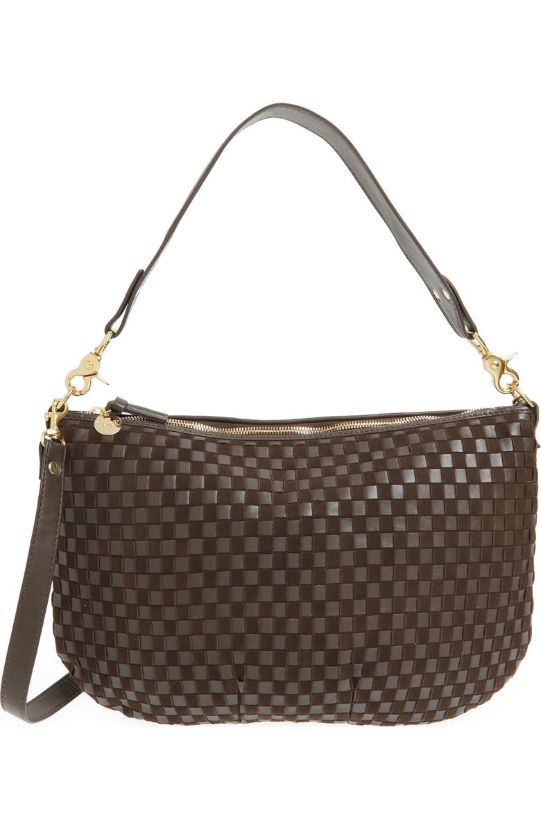 Clare V. Moyen Woven Leather & Suede Messenger Bag, Main, color,