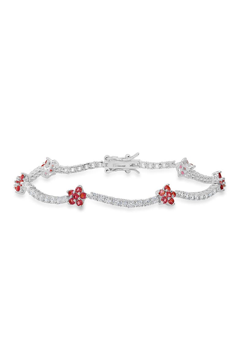 Sterling Silver Flower Station Tennis Bracelet, Main, color, SILVER