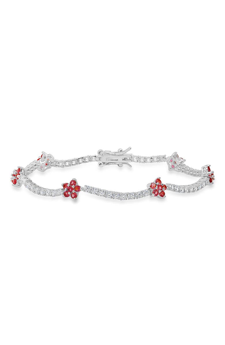 Queen Jewels Sterling Silver Flower Station Tennis Bracelet, Main, color, Silver