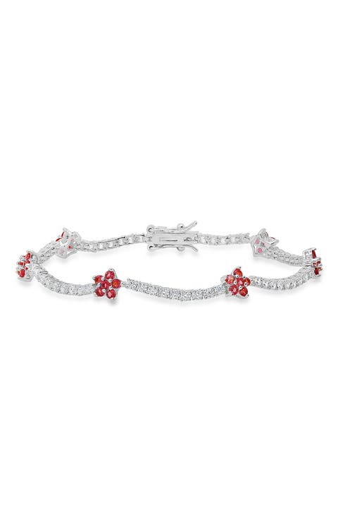 Sterling Silver Flower Station Tennis Bracelet