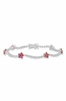 Queen Jewels Sterling Silver Flower Station Tennis Bracelet