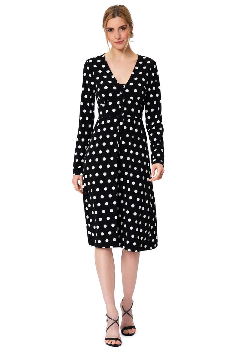 Juliana Polka Dot Long Sleeve Midi Dress, Alternate, color, POLKA BLACK