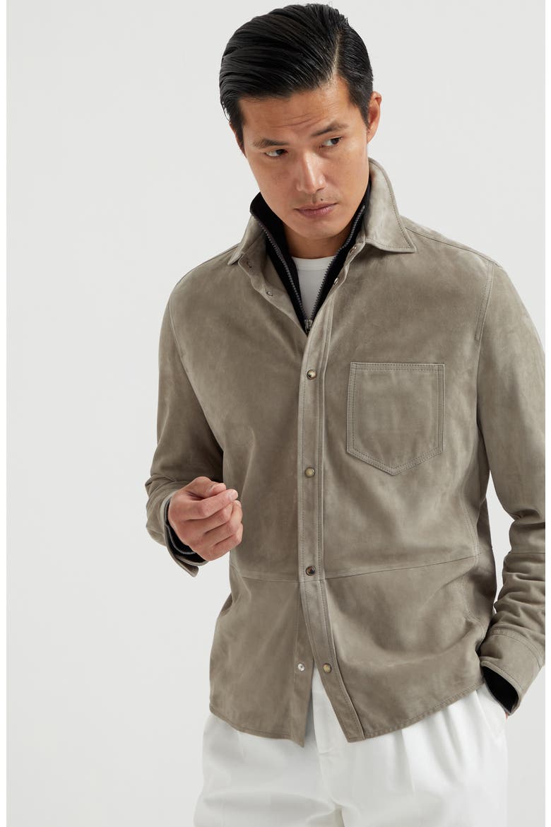 Double-face suede overshirt, Alternate, color, Khaki