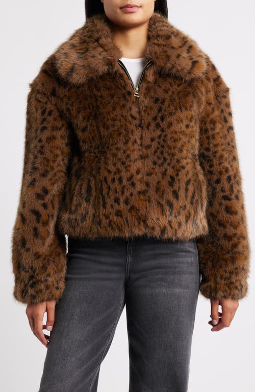 Bcbg Cropped Faux Fur Jacket In Brown