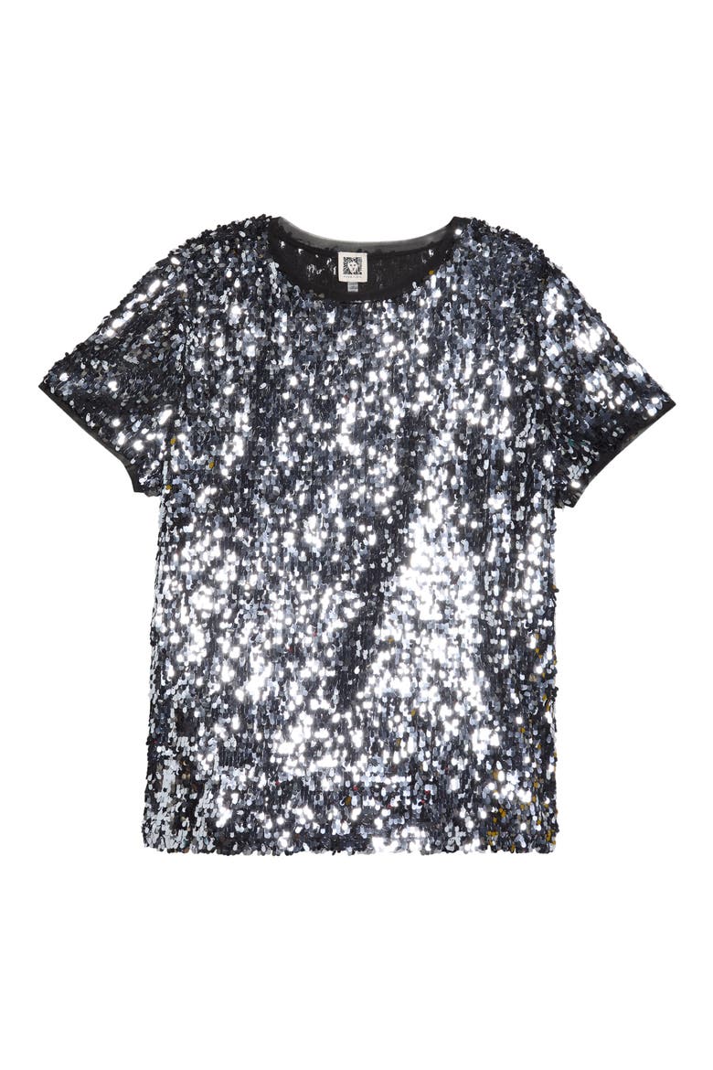 Paillette Top, Alternate, color, GUNMETAL/ ANNE BLACK