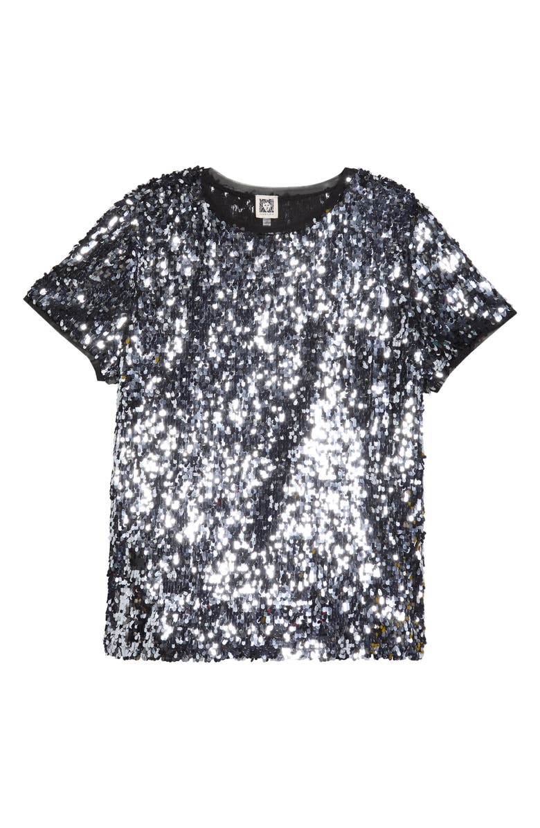 Anne Klein Paillette Top, Alternate, color, Gunmetal/ Anne Black