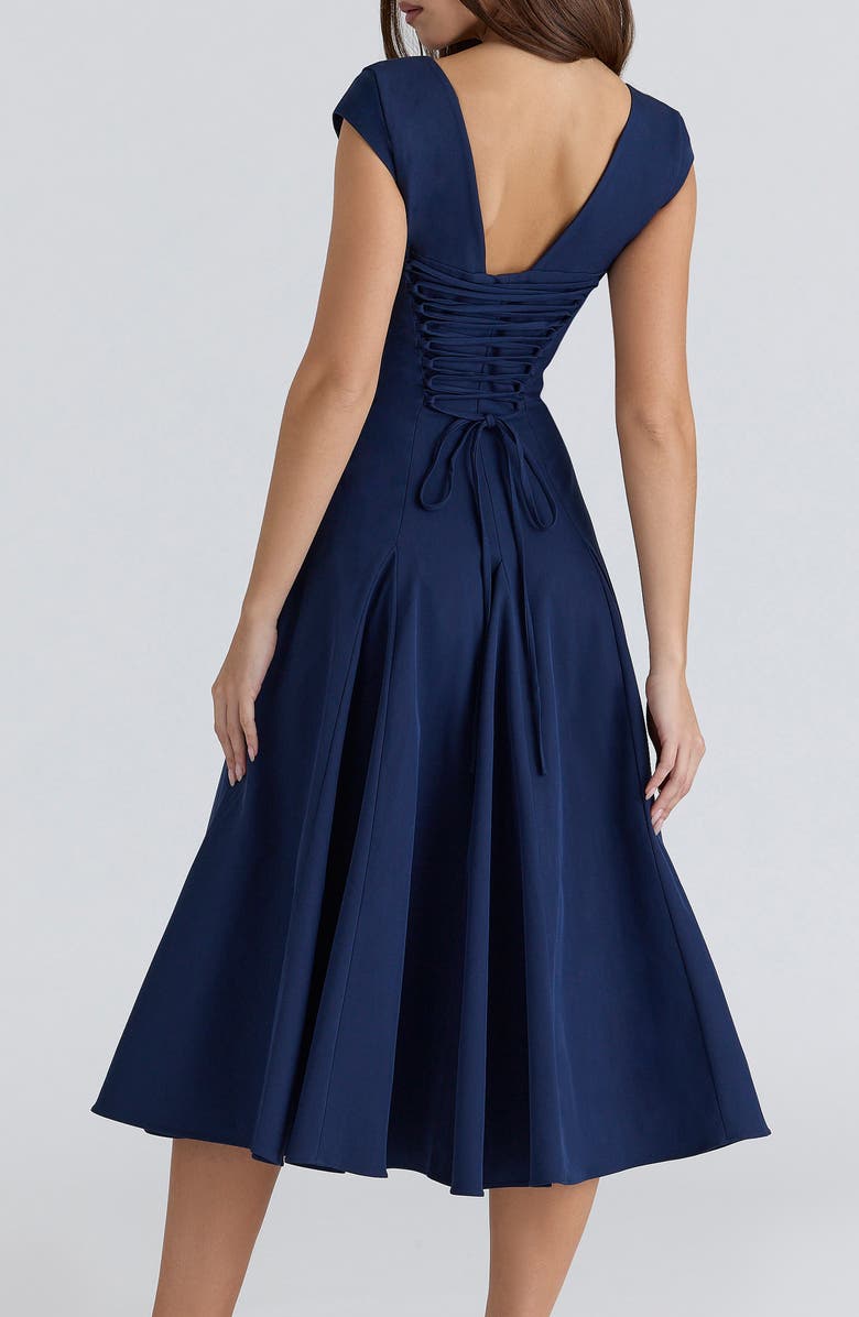 HOUSE OF CB Raisa Square Neck Peached Twill Cocktail Dress, Alternate, color, Navy