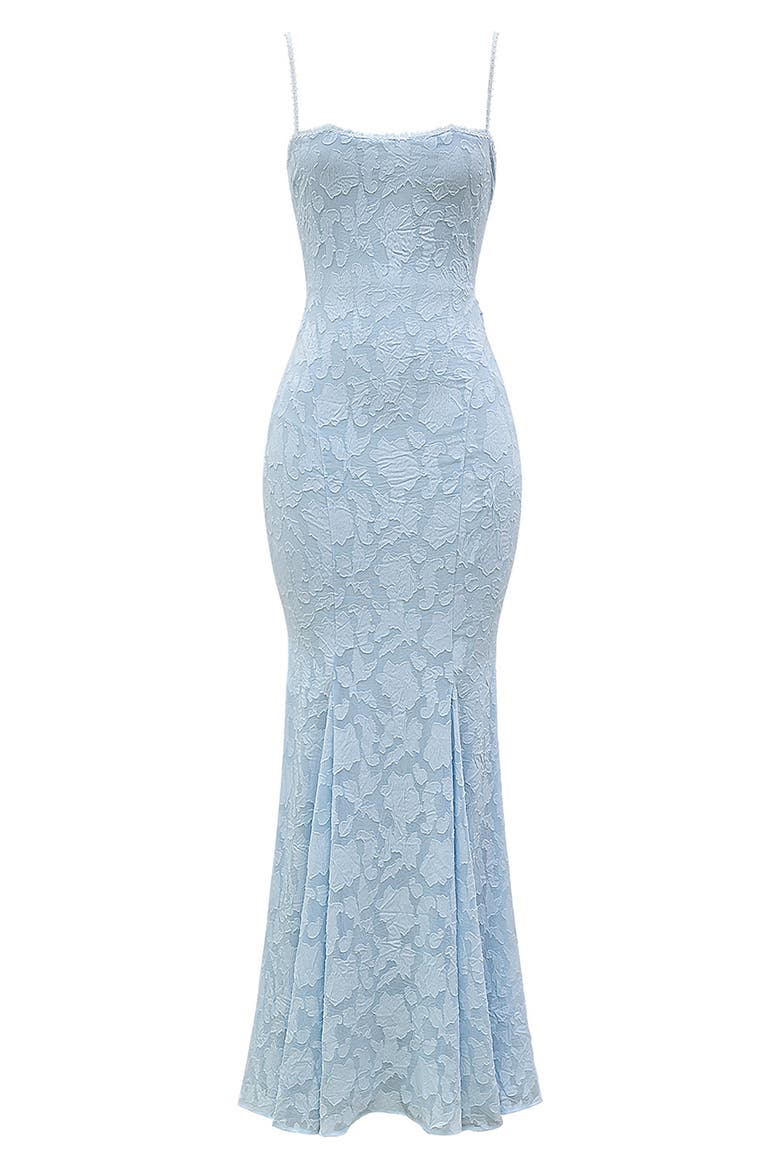 Joan-B Back Lacing Floral Jacquard Dress, Alternate, color, SKYRIDE
