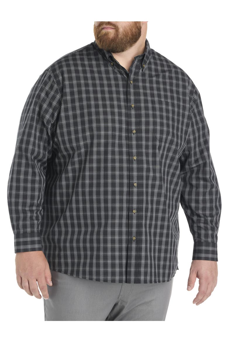 Big & Tall Easy Care Medium Plaid Sport Shirt, Alternate, color, BLACK