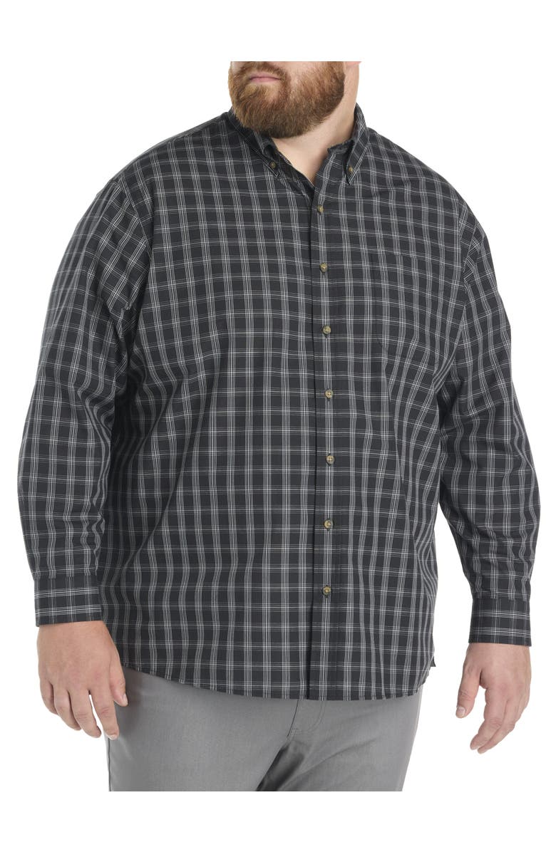 Harbor Bay by DXL Big & Tall Easy Care Medium Plaid Sport Shirt, Alternate, color, Black