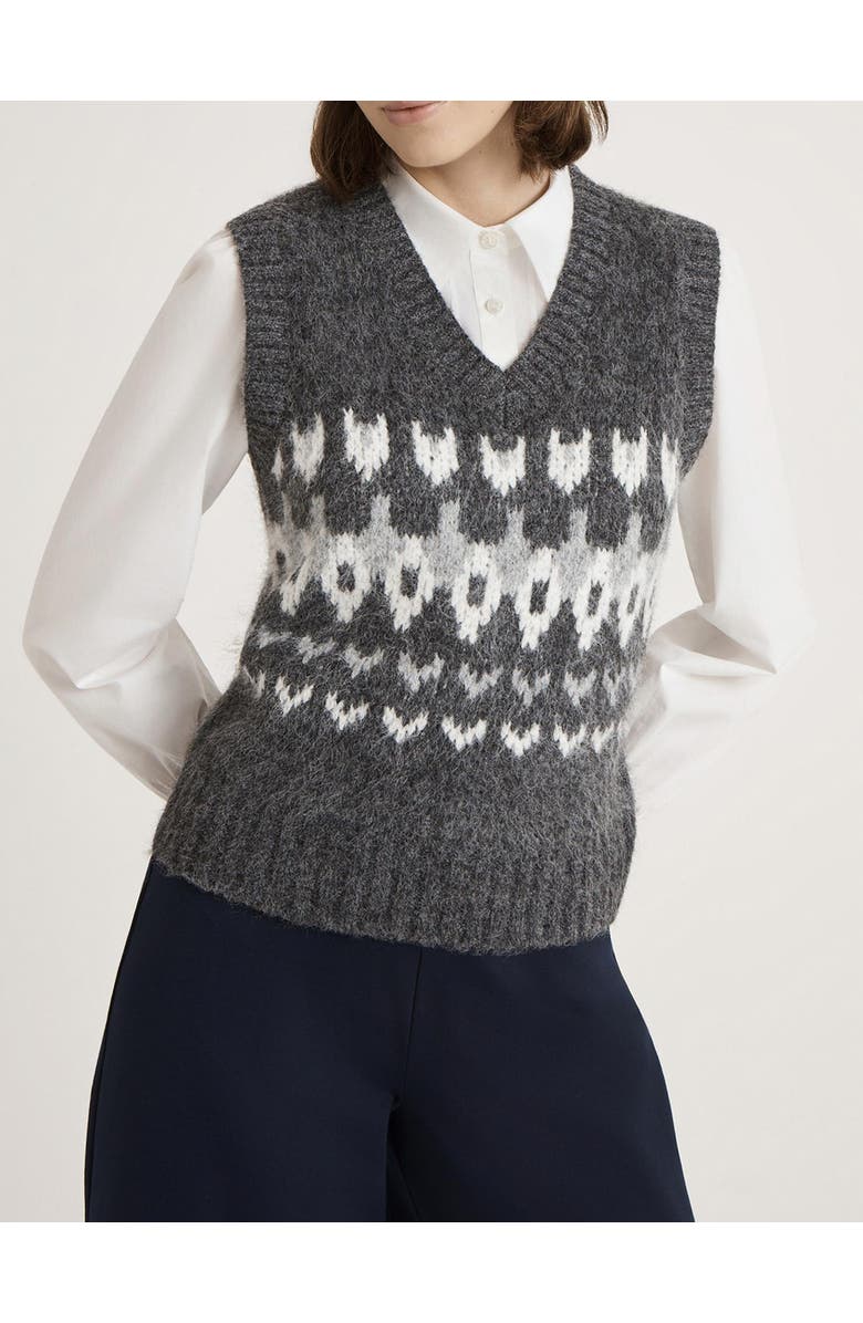 Finery London Fair Isle V Neck Sweater Vest, Alternate, color, Grey Marl