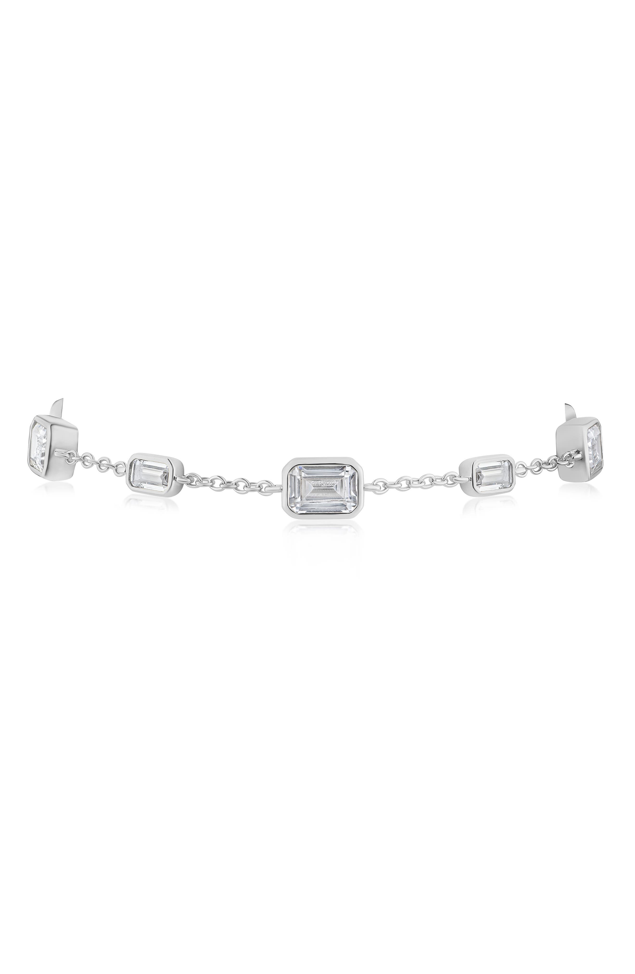 Emerald Cut Cubic Zirconia Station Bracelet