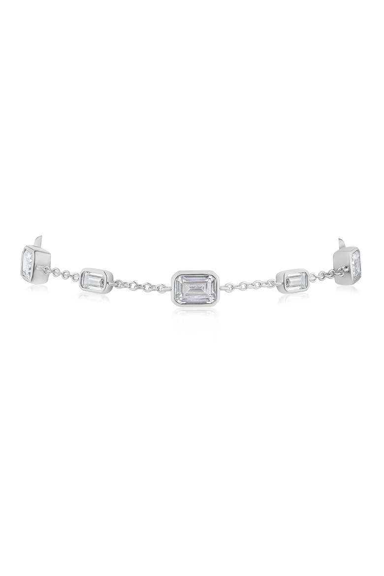 Emerald Cut Cubic Zirconia Station Bracelet, Main, color, SILVER