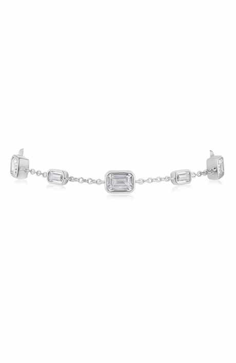 Emerald Cut Cubic Zirconia Station Bracelet