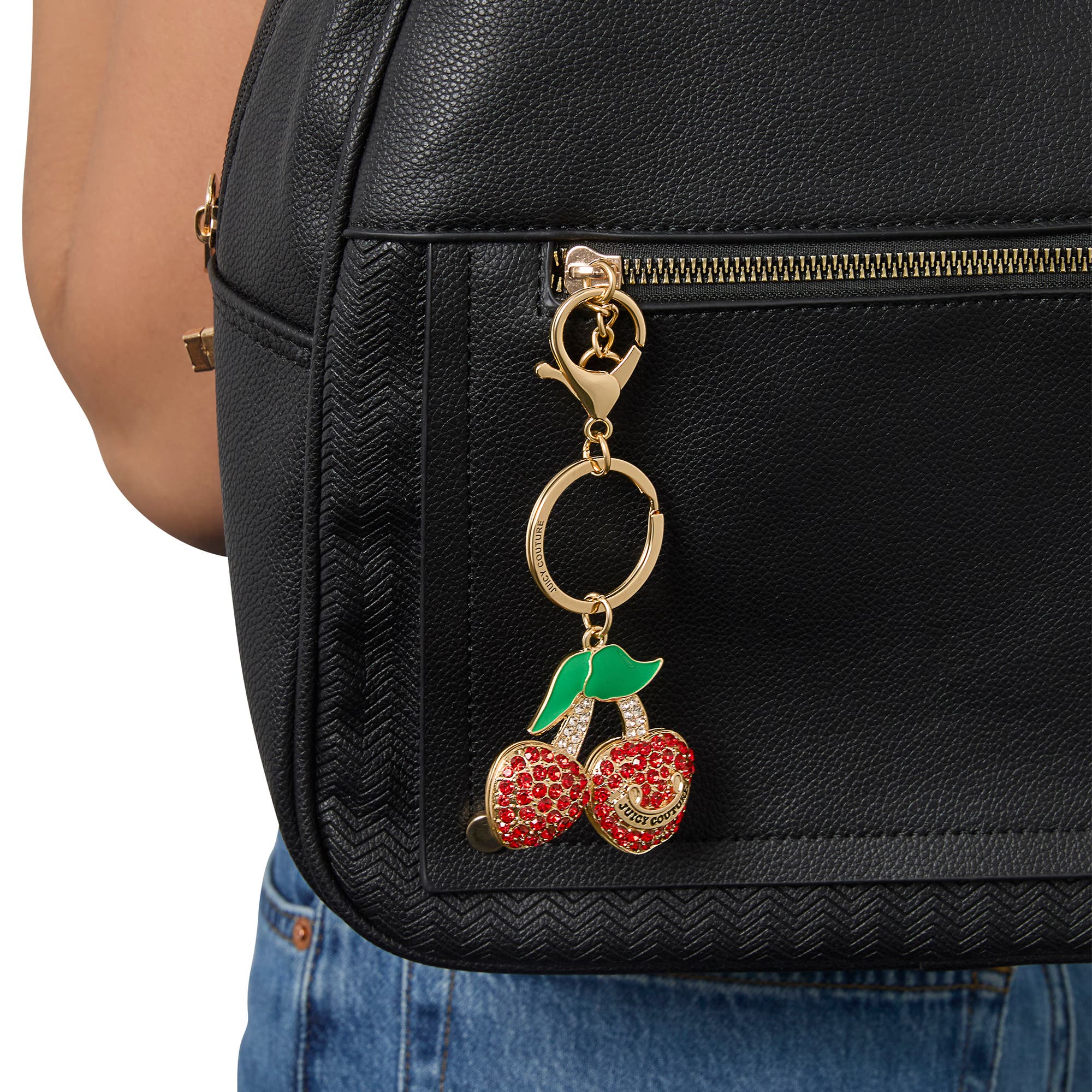 Juicy Couture Cherry Pave Charm Keychain, Alternate, color, Red, Gold