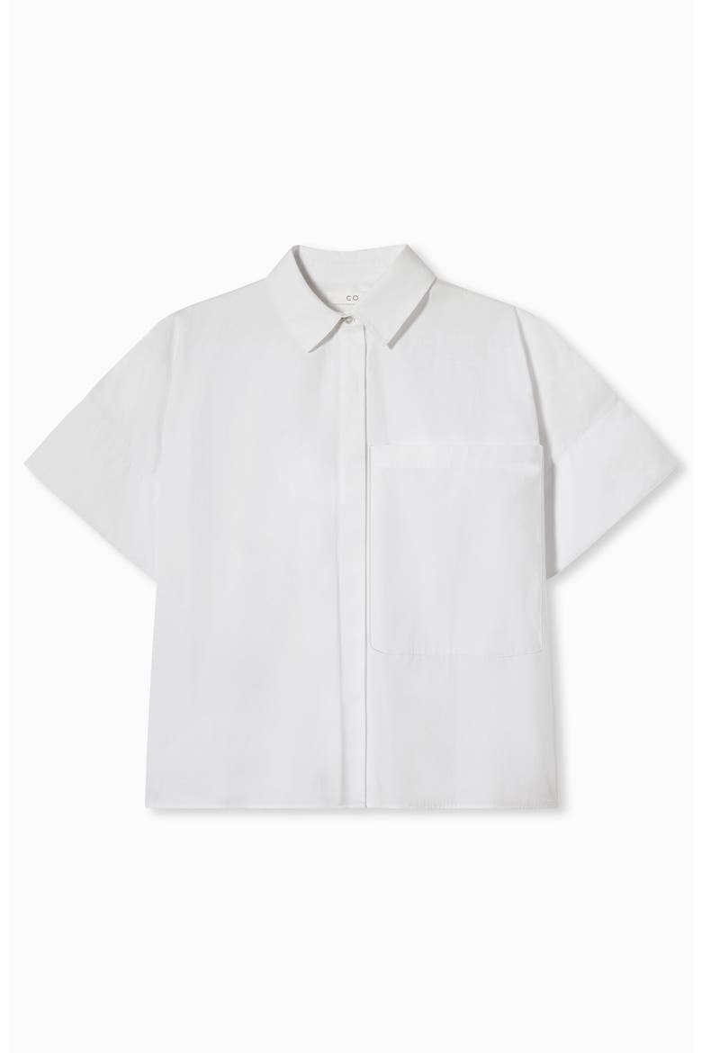 Boxy Short Sleeve Shirt in Cotton Poplin, Alternate, color, White