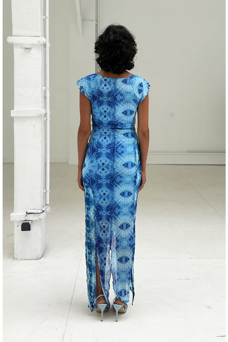 Livia Mesh Dress, Alternate, color, Blue Tie-Dye