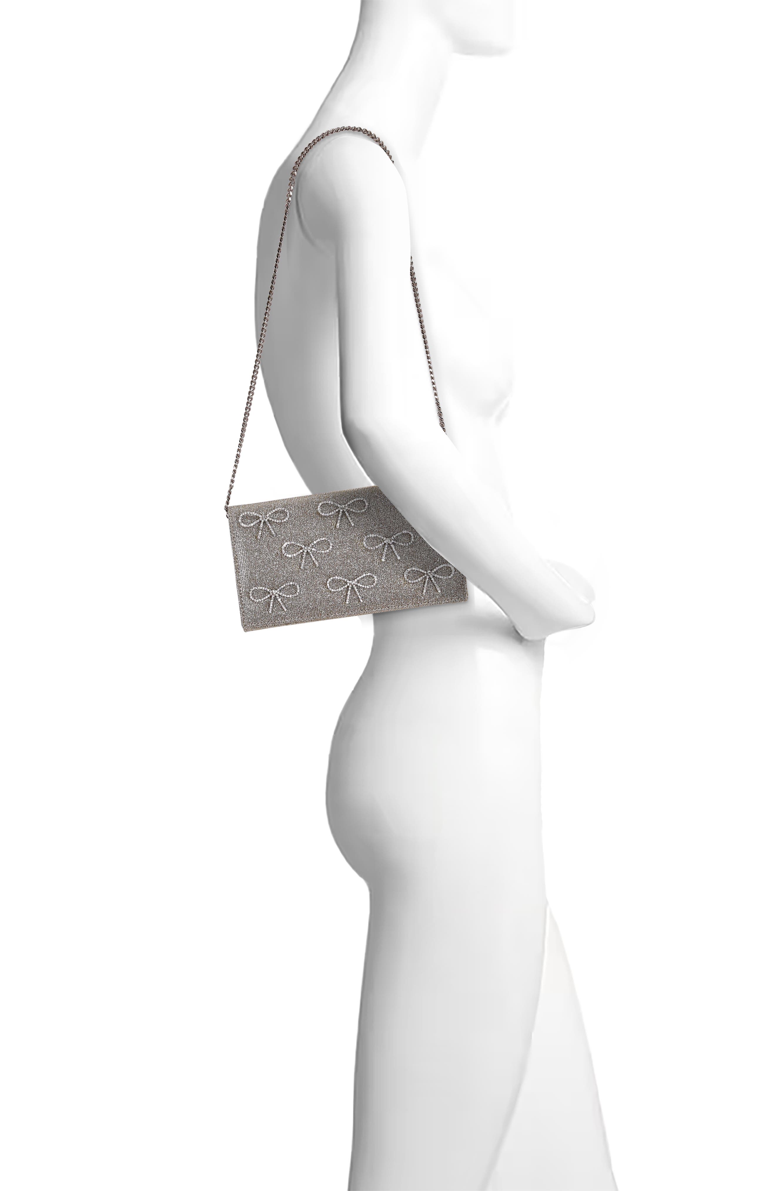 Jewel Badgley Mischka Julia Crystal Bow Flap Clutch, Alternate, color, Silvergold
