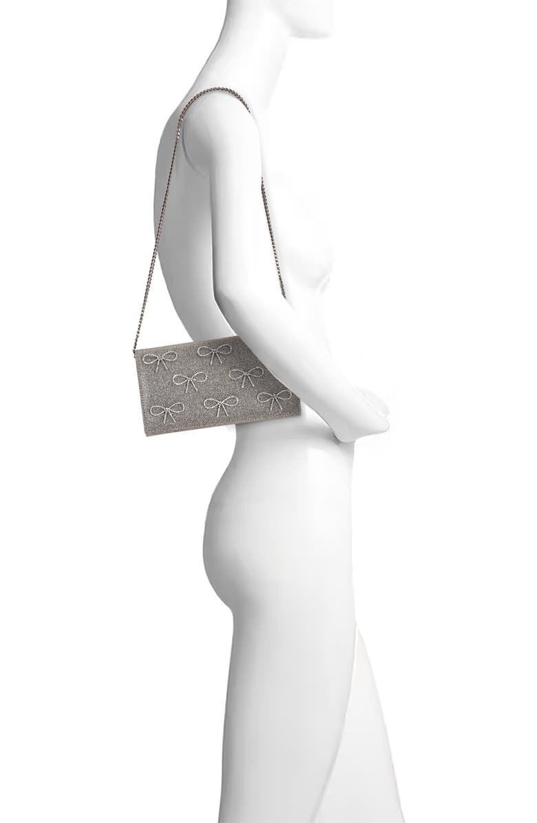 Jewel Badgley Mischka Julia Crystal Bow Flap Clutch, Alternate, color, Silvergold