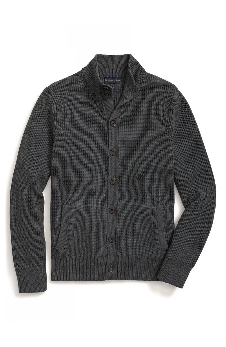 Brooks Brothers Button Front Cotton Cardigan, Main, color, Charcoal