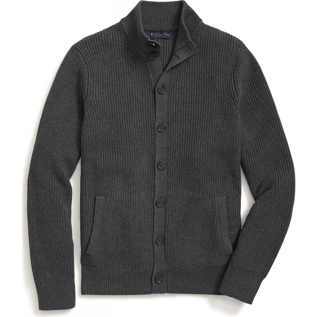 Brooks Brothers Supima Cotton Ribbed Mock Neck Cardigan In Gray