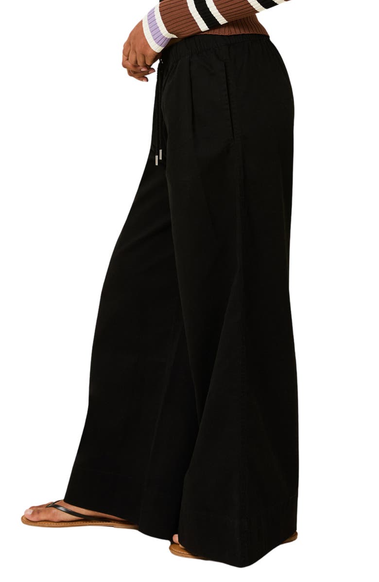 Solid & Striped The Flynn Stretch Cotton Drawstring Wide Leg Pants, Alternate, color, Noir