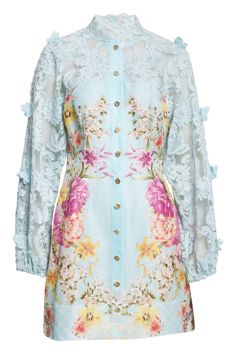 Bazaar Blooms Long Sleeve Linen & Silk Shirtdress, Alternate, color, BAZAAR BLOOMS