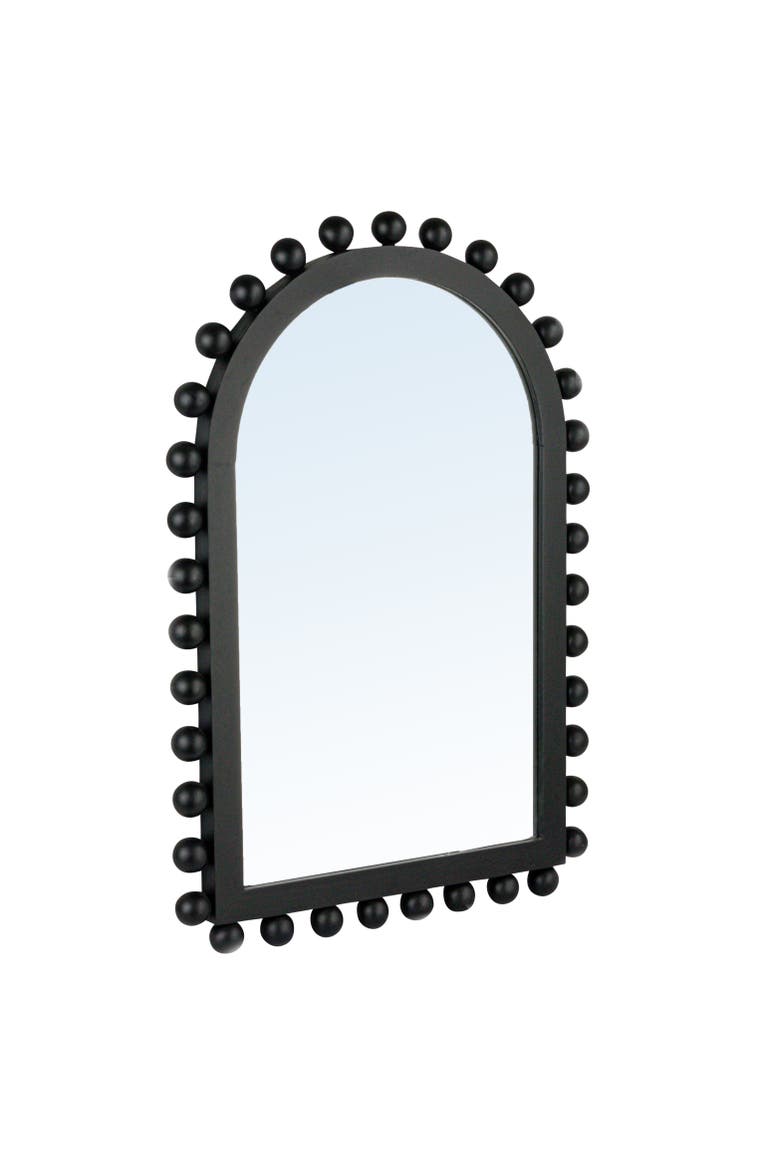Boho-Southwestern Black Firwood Arched Wall Mirror, Main, color, Black