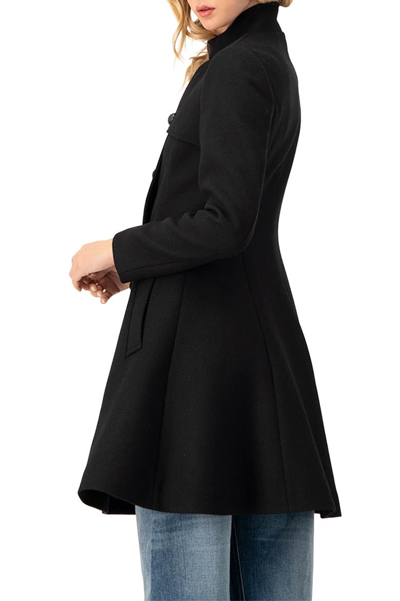 Cape-Collar Wool-Blend Fit-and-Flare Coat, Alternate, color, Black