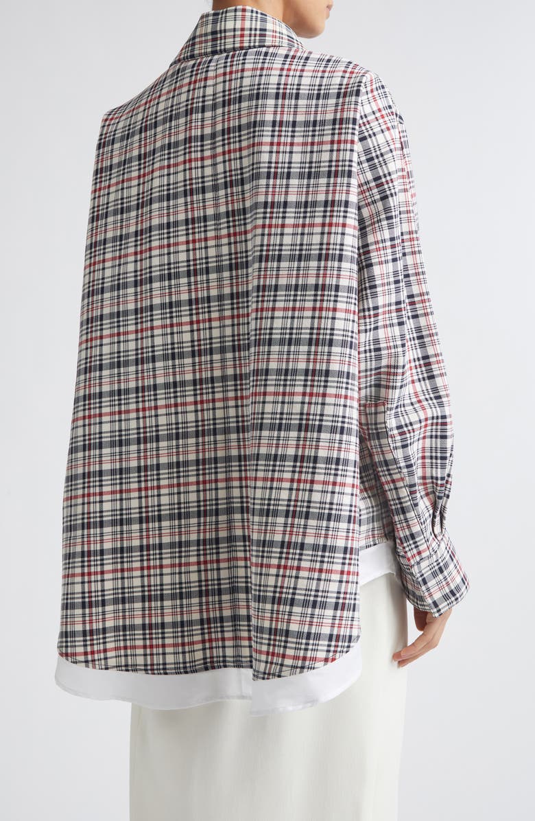 Victoria Beckham Relaxed Plaid Cotton & Virgin Wool Cocoon Shacket, Alternate, color, White/ Blue/ Red