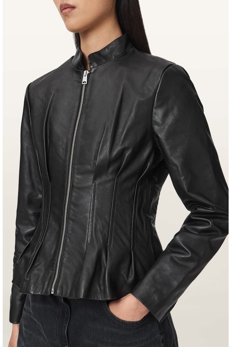 Clo Leather Jacket, Alternate, color, BLACK