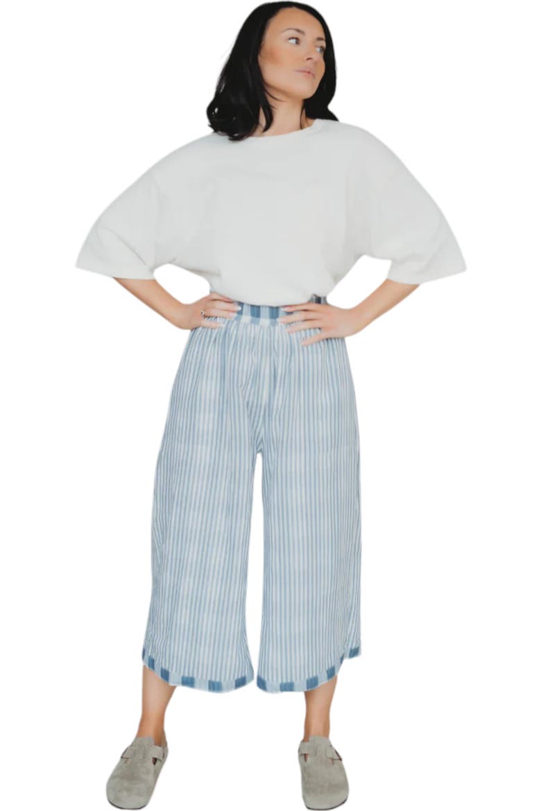 Organic Cotton Marine Check Print Reversible Crop Trousers, Alternate, color, Blue