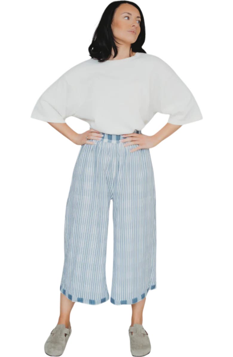 Turtledove London Organic Cotton Marine Check Print Reversible Crop Trousers, Alternate, color, Blue