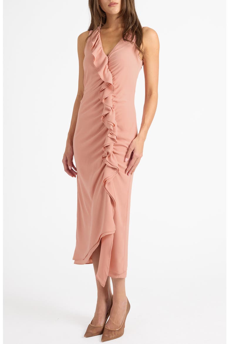 Tate Sleeveless Midi Dress in Fluid Crepe, Alternate, color, ROSA