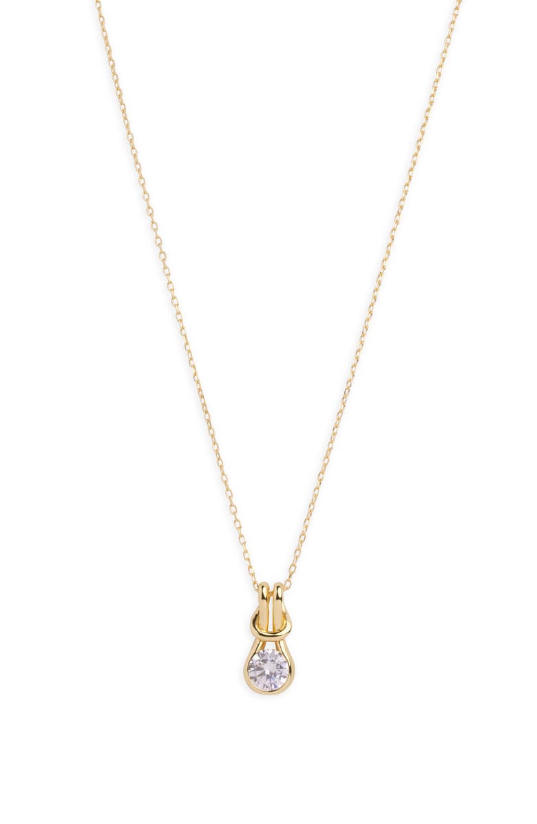 Argento Vivo Sterling Silver Love Knot Cubic Zirconia Pendant Necklace, Main, color, Gold