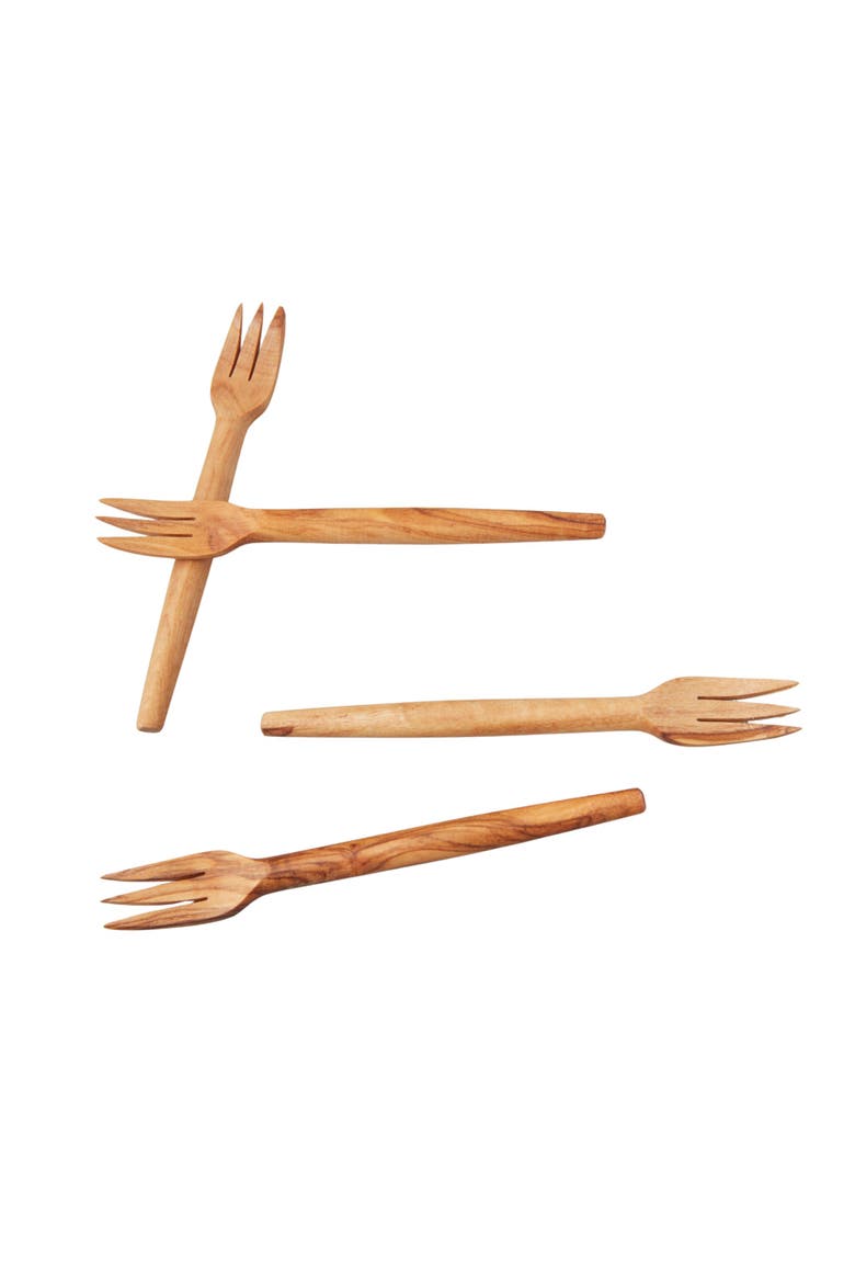 Olive Wood Cocktail Forks - Set of 4, Main, color, Olive
