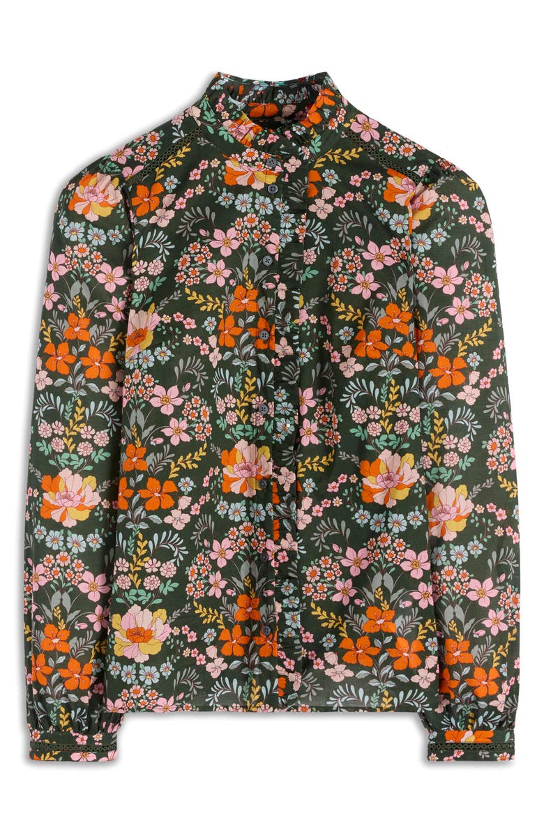 Boden Helena Floral Cotton Button-Up Shirt, Alternate, color, Green Flrishing Garden