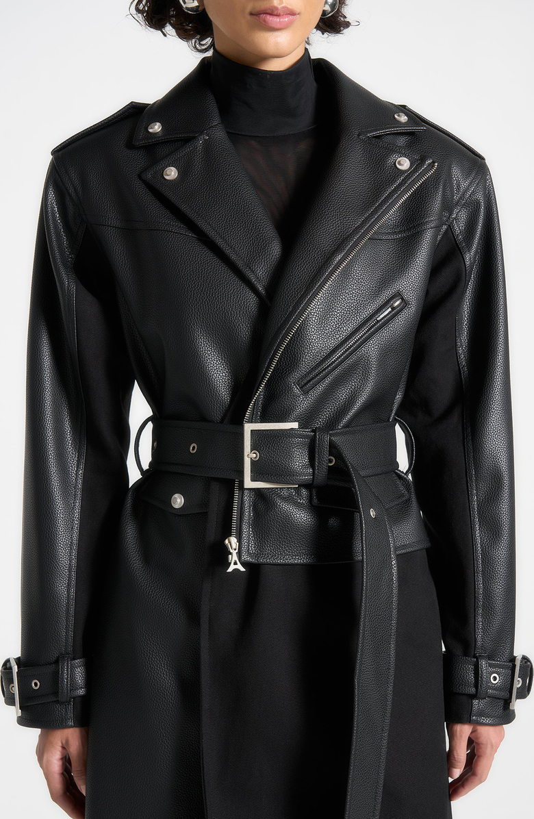Manière De Voir Ayleen Leather Biker Trench Coat, Alternate, color, Black