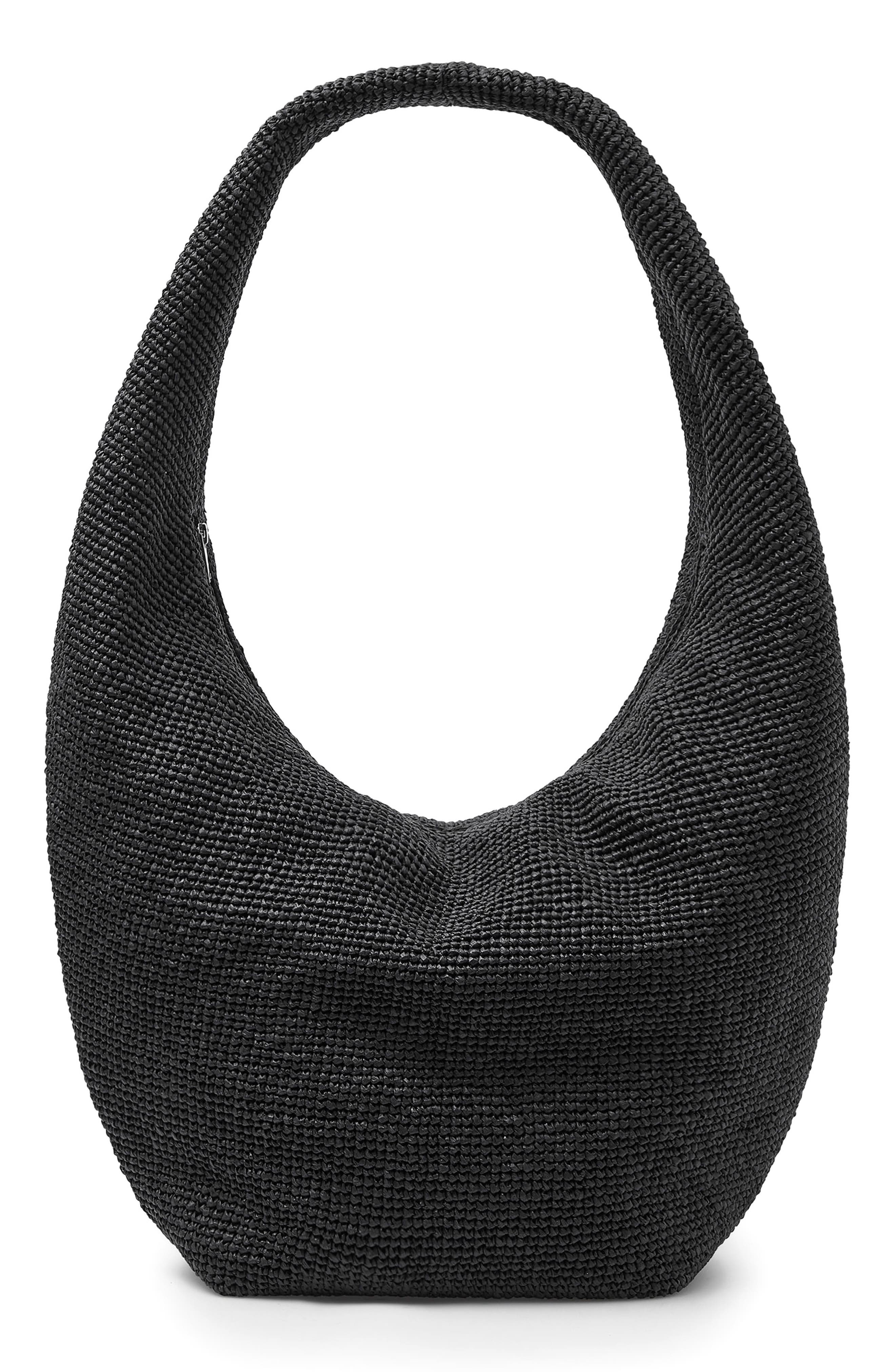 Raffia Sling Bag, Main, color, BLACK DARK