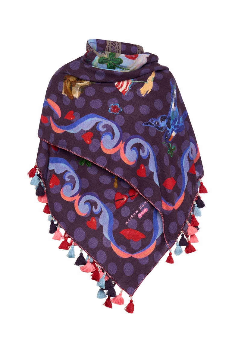 Embroidered Scarf with Maison Common Nathalie Lt motifs, Main, color, Navy/Multicolour