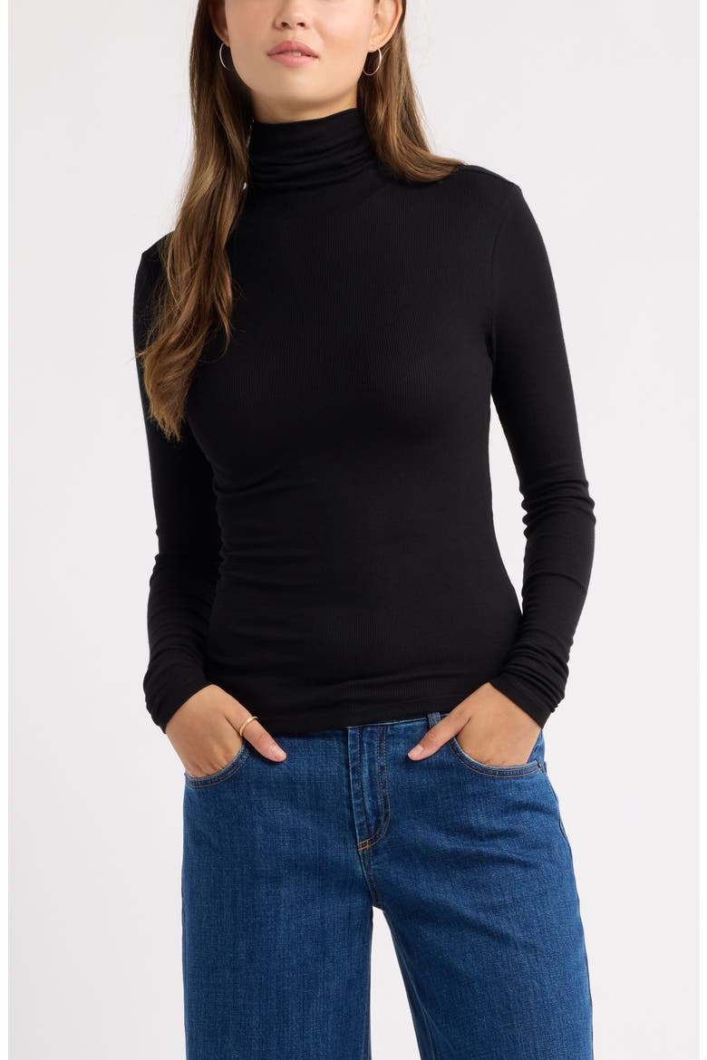Turtleneck Rib Top, Main, color, BLACK