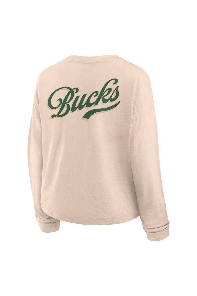 Women's Fanatics Natural Milwaukee Bucks Boxed Out Drop Fashion Long Sleeve T-Shirt, Alternate, color, Natural