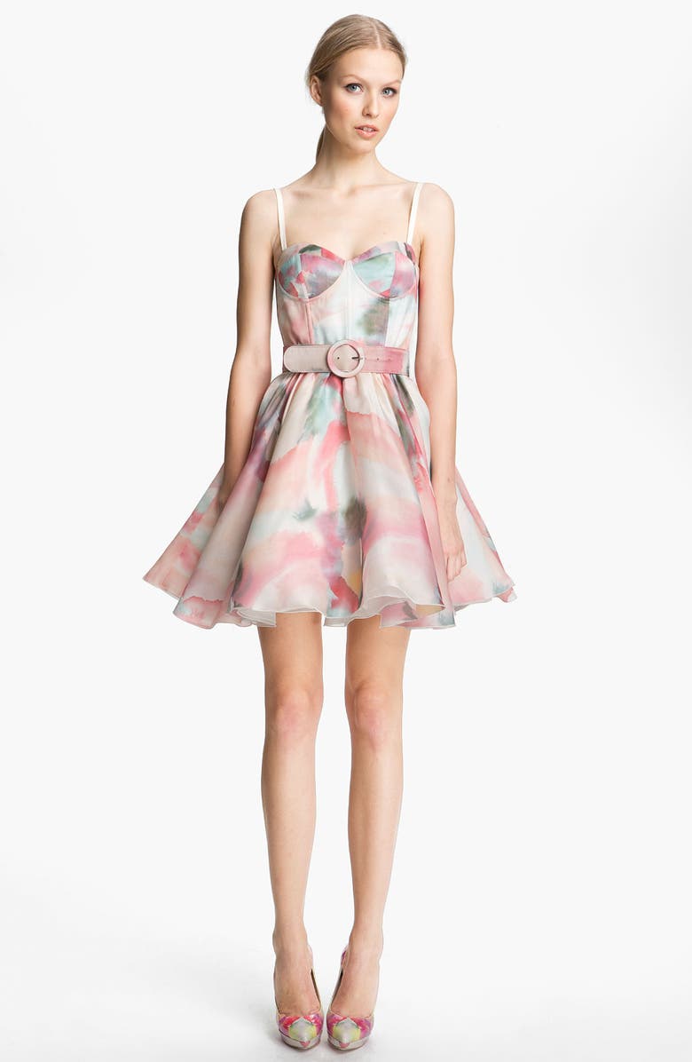 Alice + Olivia Belted Print Bustier Dress, Main, color, 