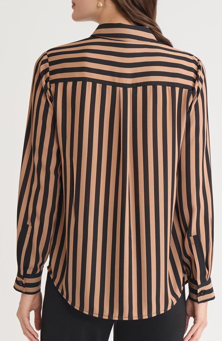 KASPER Stripe Button-Up Shirt, Alternate, color, Black/ Medium Camel